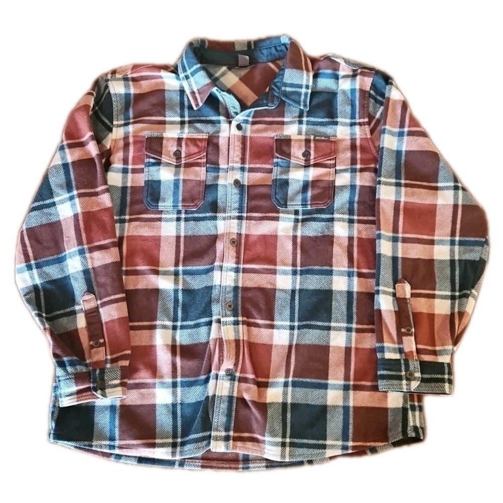 Eddie Bauer Fleece Shirt Shacket Mens XL Super Soft Green Rust Plaid